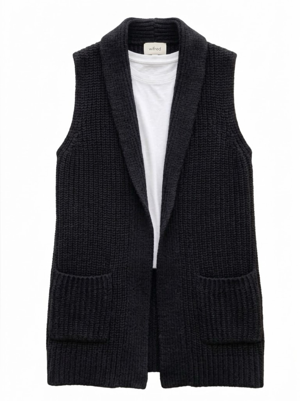 Wilfred Aritzia Olivie Black Chunky Ribbed Knit Open Front Cardigan Vest XS